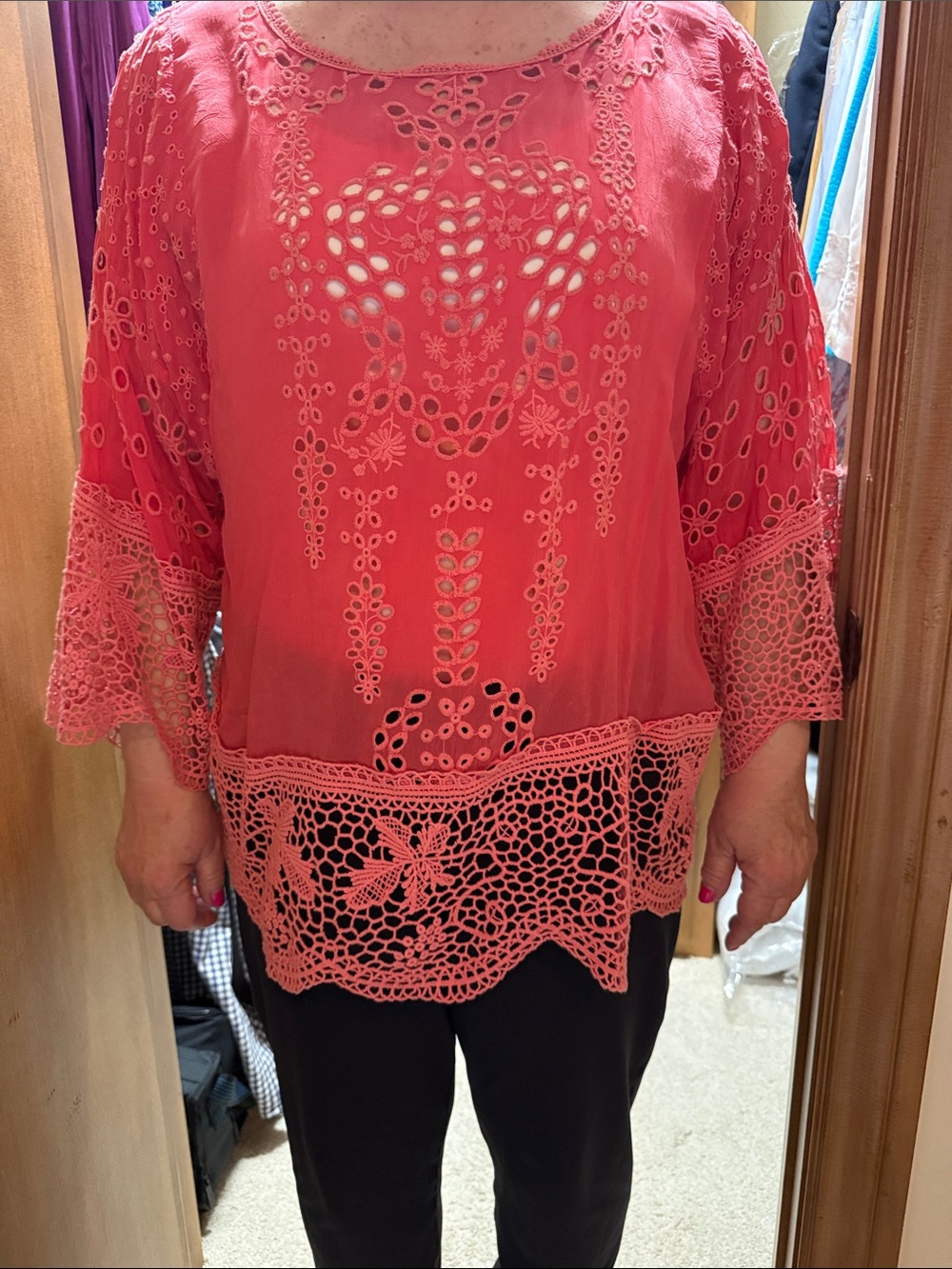 Johnny Was Coral Eyelet Crochet Tunic Top